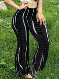 Contrast-color Striped Design Stretchy, Loose-fit Slightly Flared Casual Pants